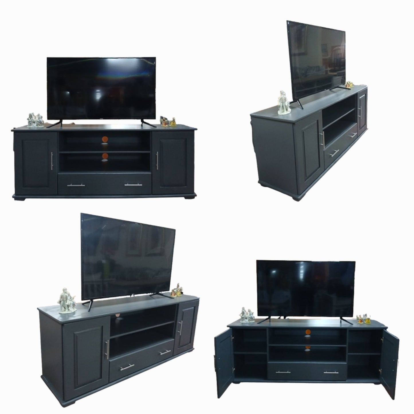 1,68 Pine Dark grey painted plasma TV stand with a drawer
