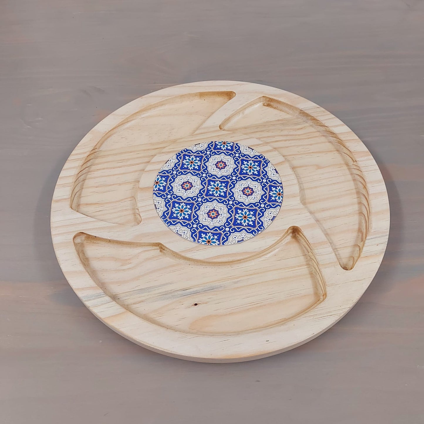 Clear pine snack board with a tile in the middle