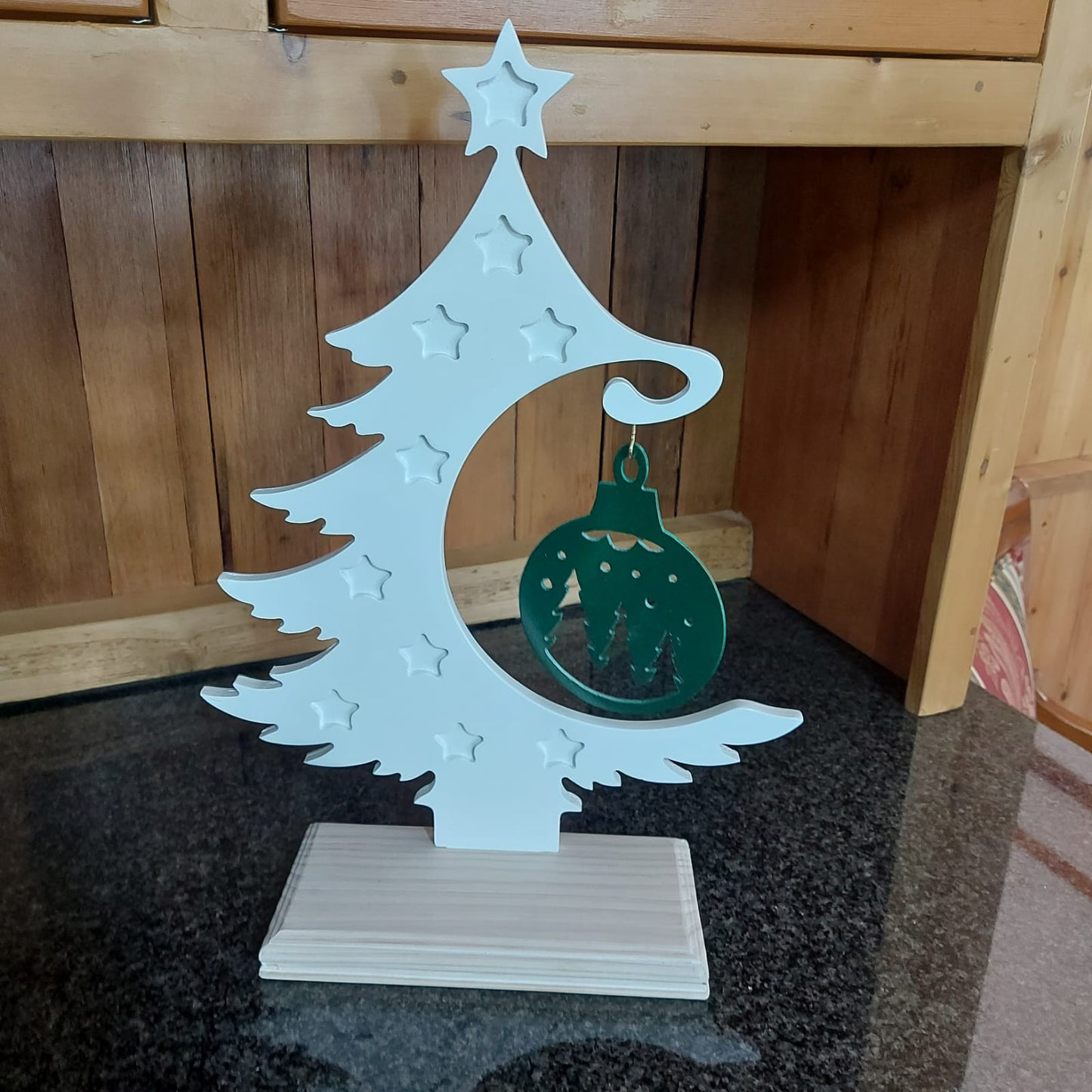 White painted Christmas tree with 3 trees deco