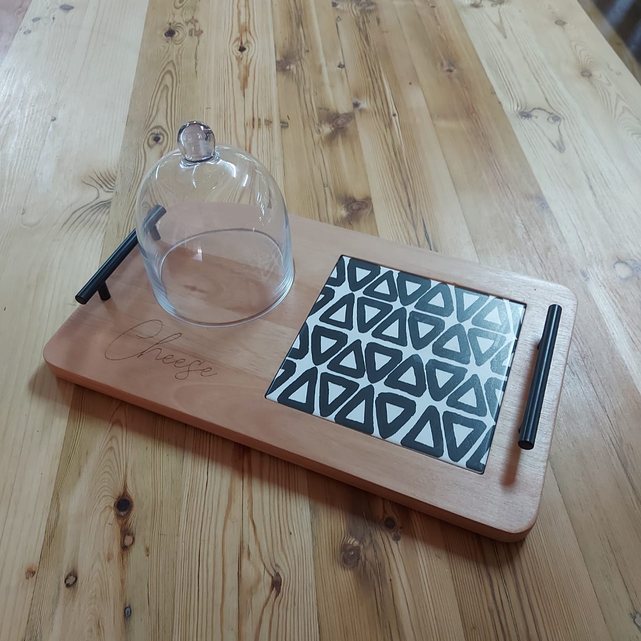Cheese board with glass