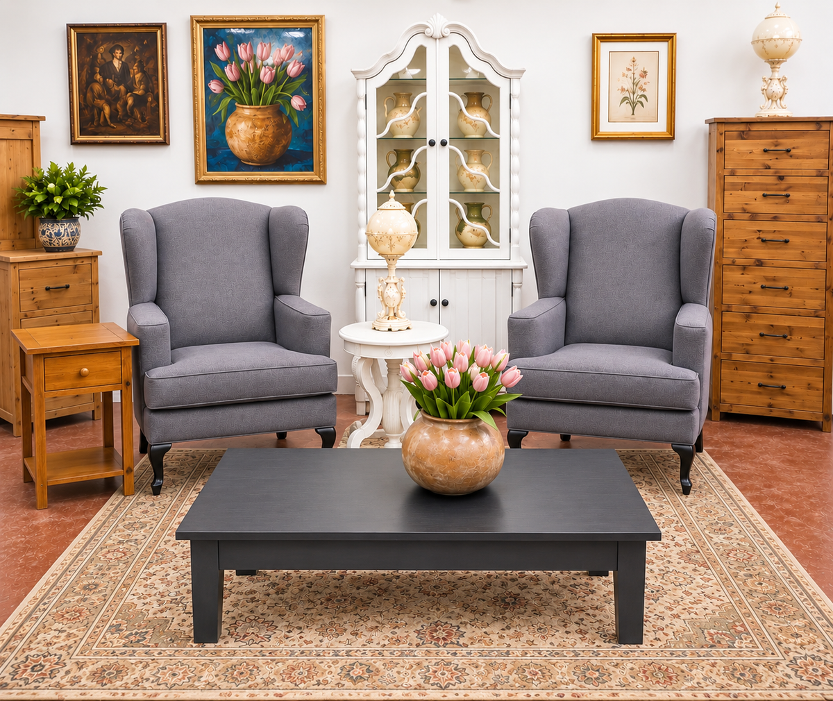 Set of Grey Wingback Chairs