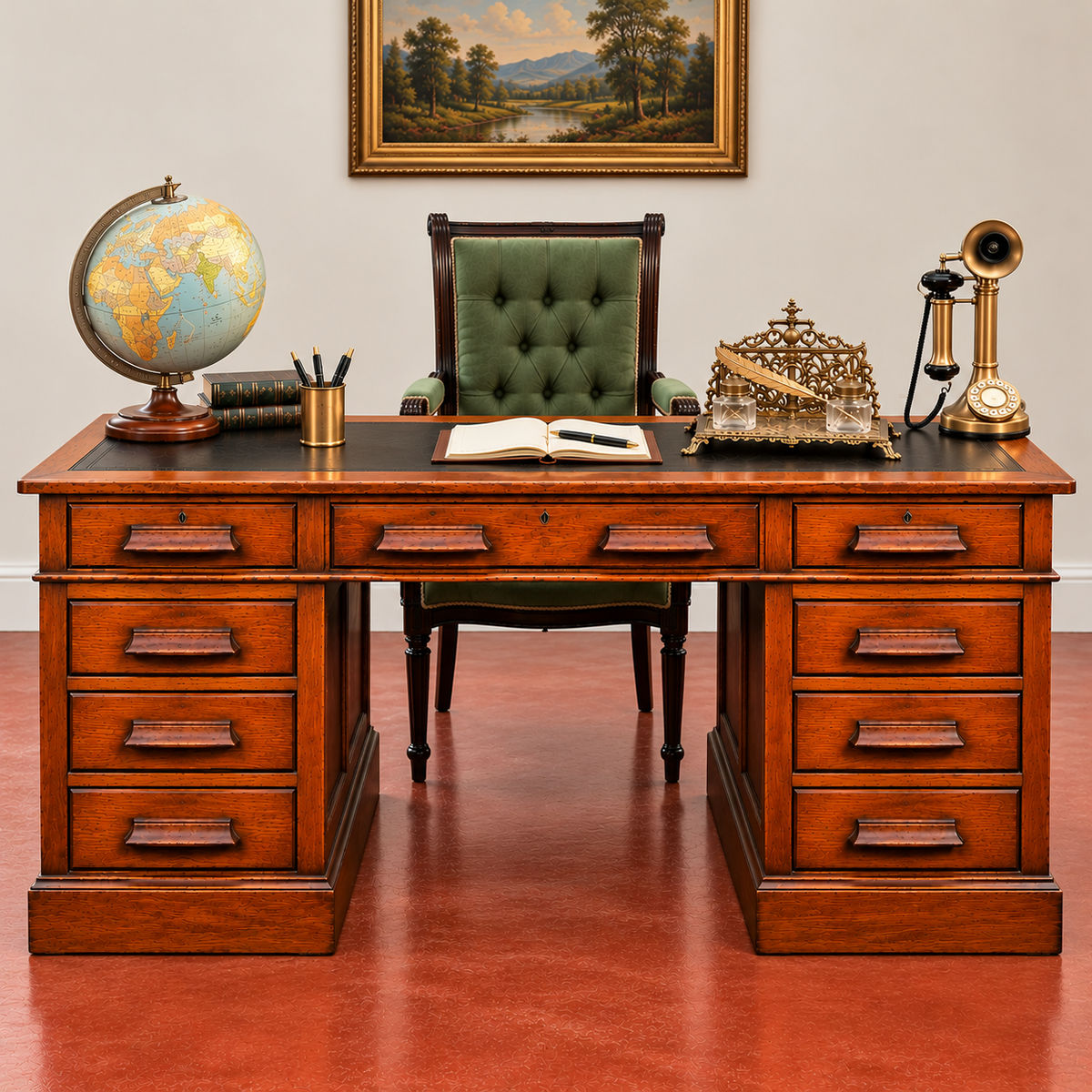 9 Drawer Oak Partners Desk