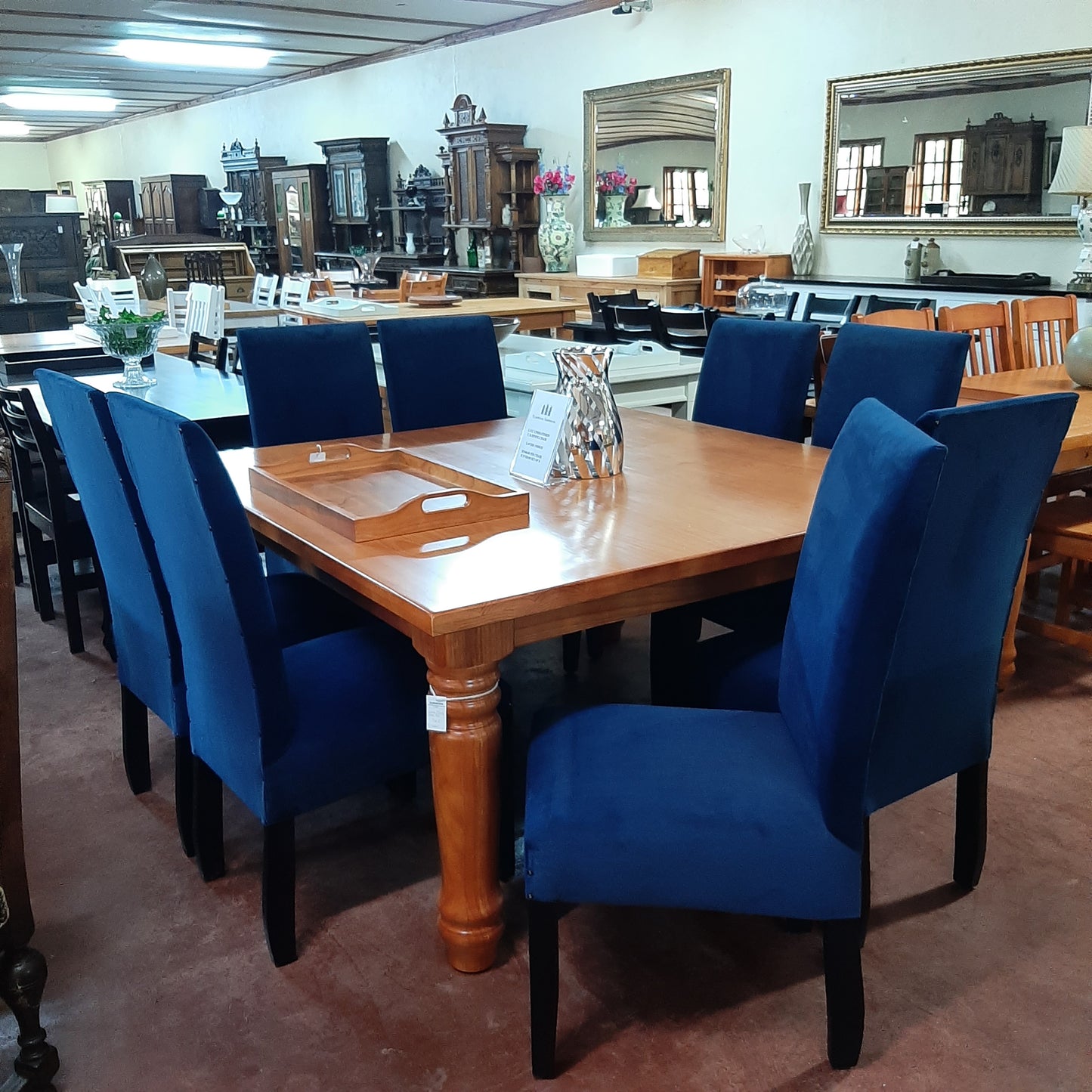 1,5X1,5 pine Oregon stained Dining table & upholstered chairs