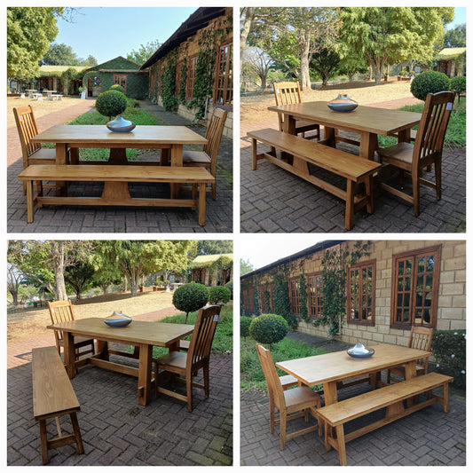 1,8x90 beach table & benches in pine rustic finish