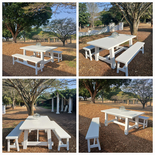 1,8 x 90 Beach table & benches painted white