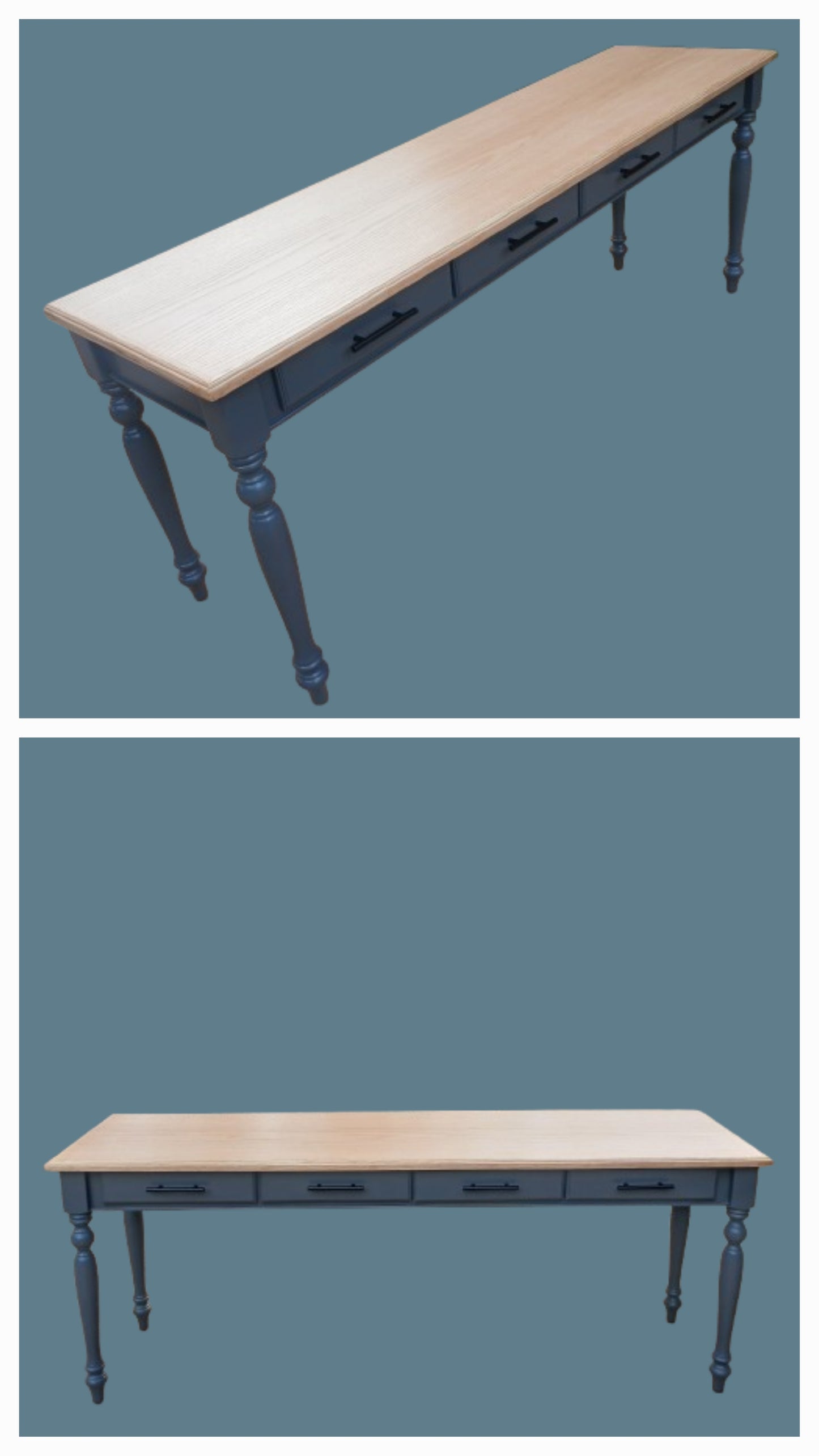 Dark grey 4 drawer server with a oak top