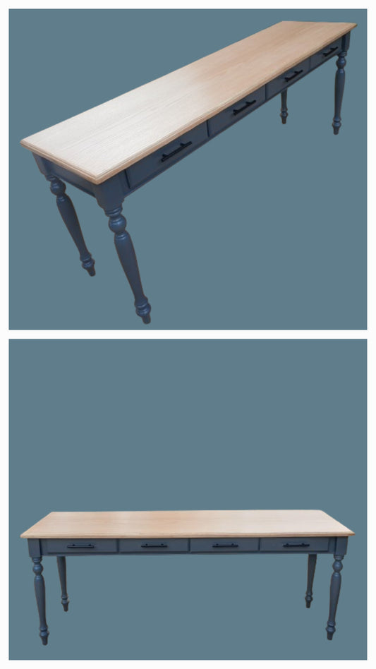 Dark grey 4 drawer server with a oak top