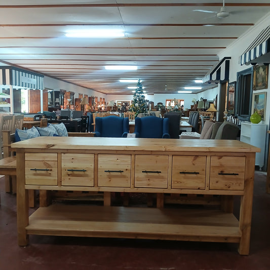 2mx60x90 High Old Oregon pine 2 tier 6 drawer server