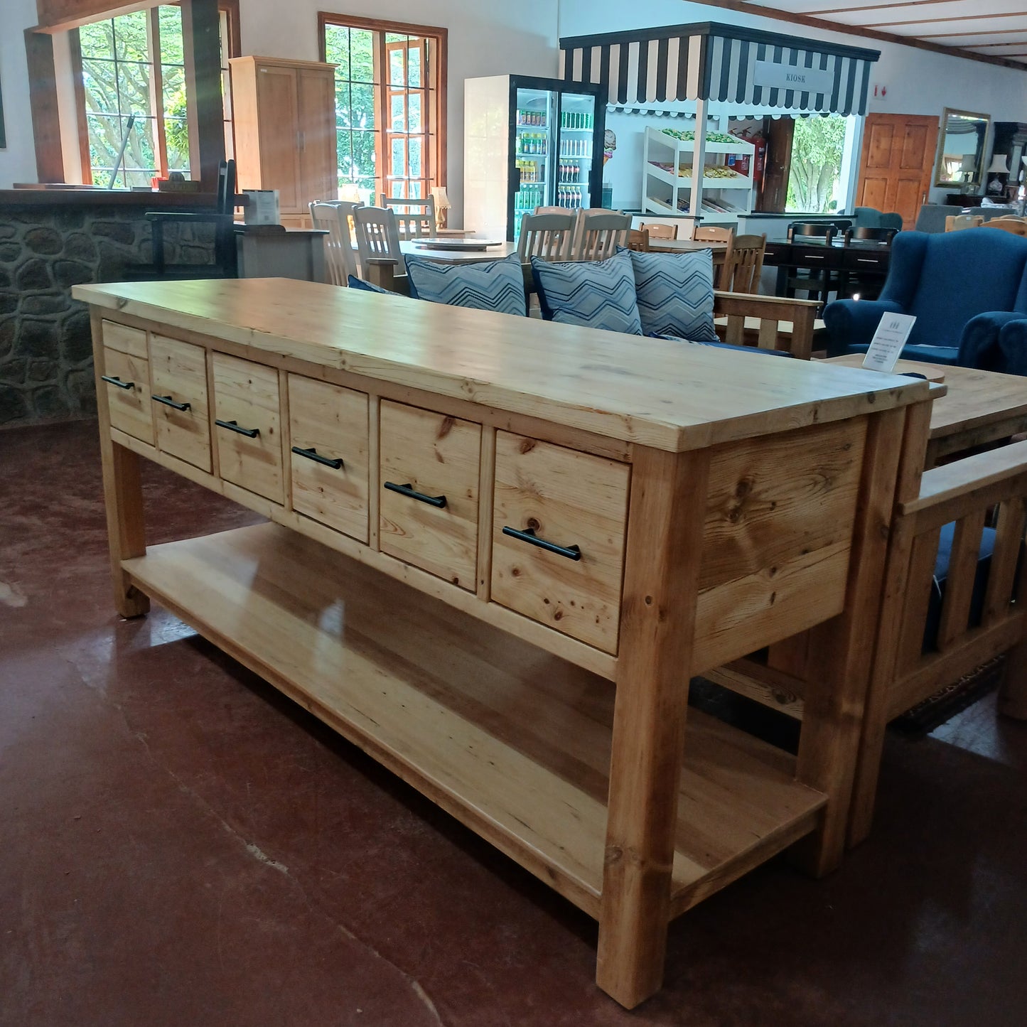 2mx60x90 High Old Oregon pine 2 tier 6 drawer server