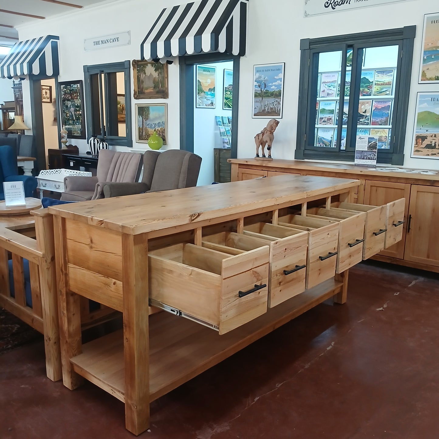 2mx60x90 High Old Oregon pine 2 tier 6 drawer server