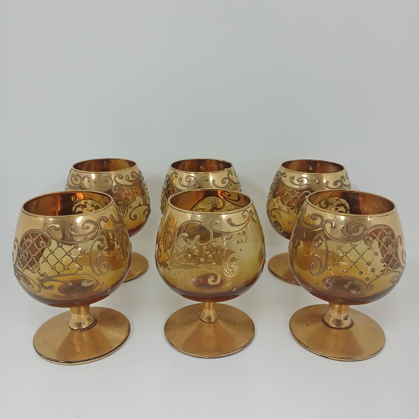 Gold & Flower Set of 6 Wine glasses