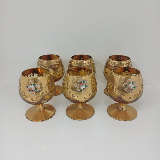 Gold & Flower Set of 6 Wine glasses