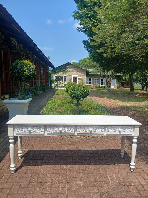 Whitewashed Carved 4 drawer server.