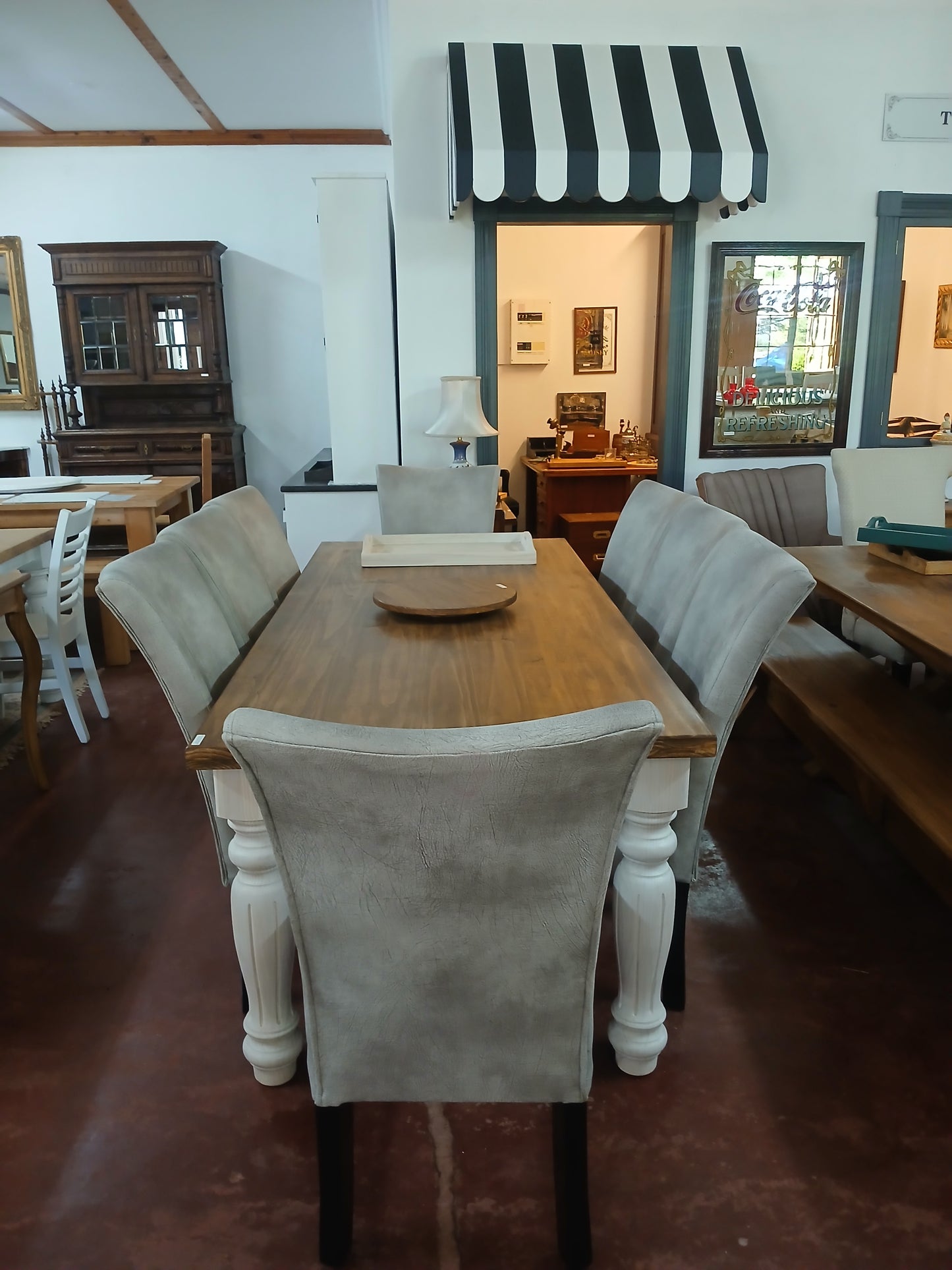 Two-Tone Dining Table with Upholstered