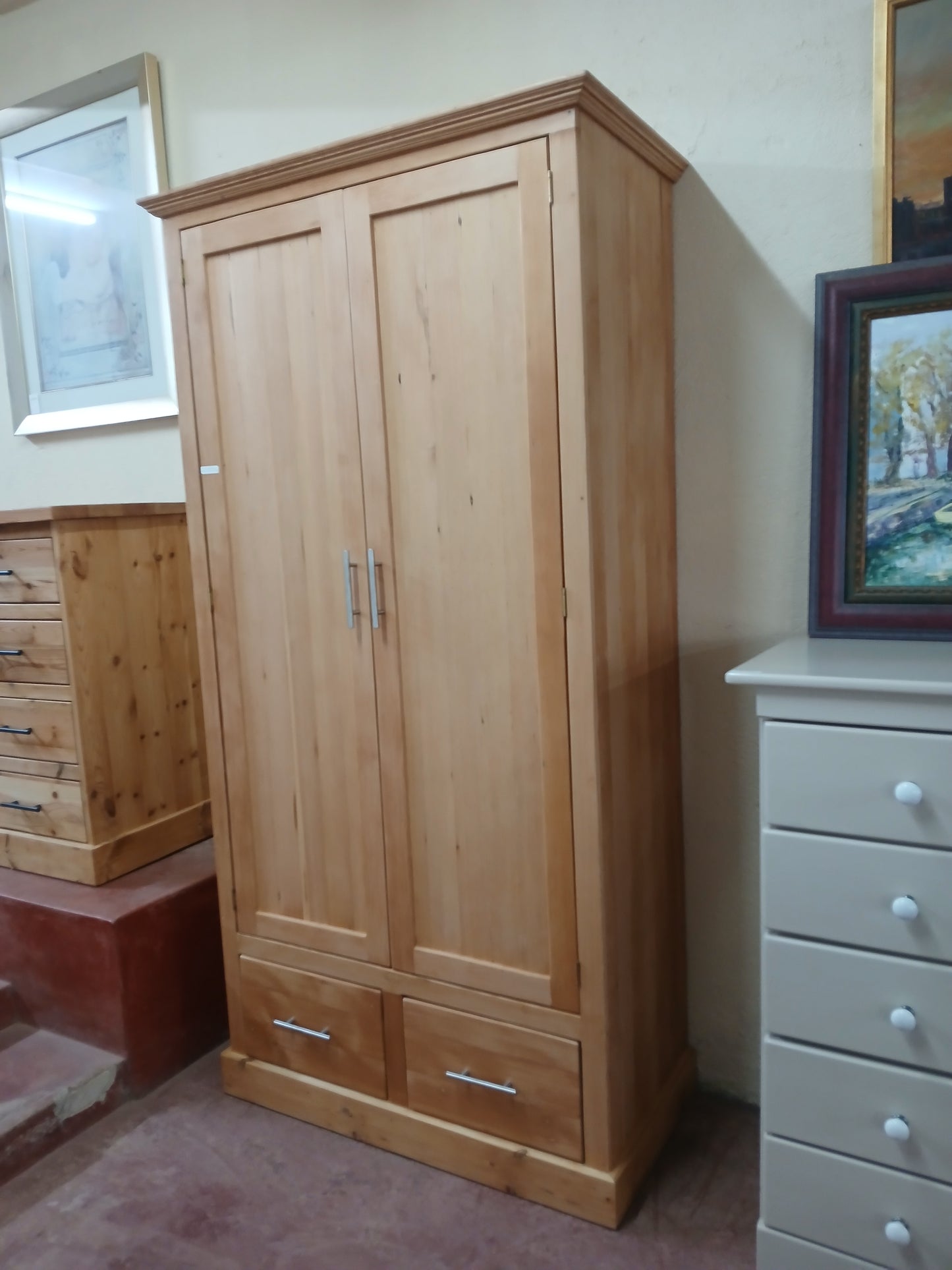Old Oregon Pine 2 Door/Drawer Wardrobe.