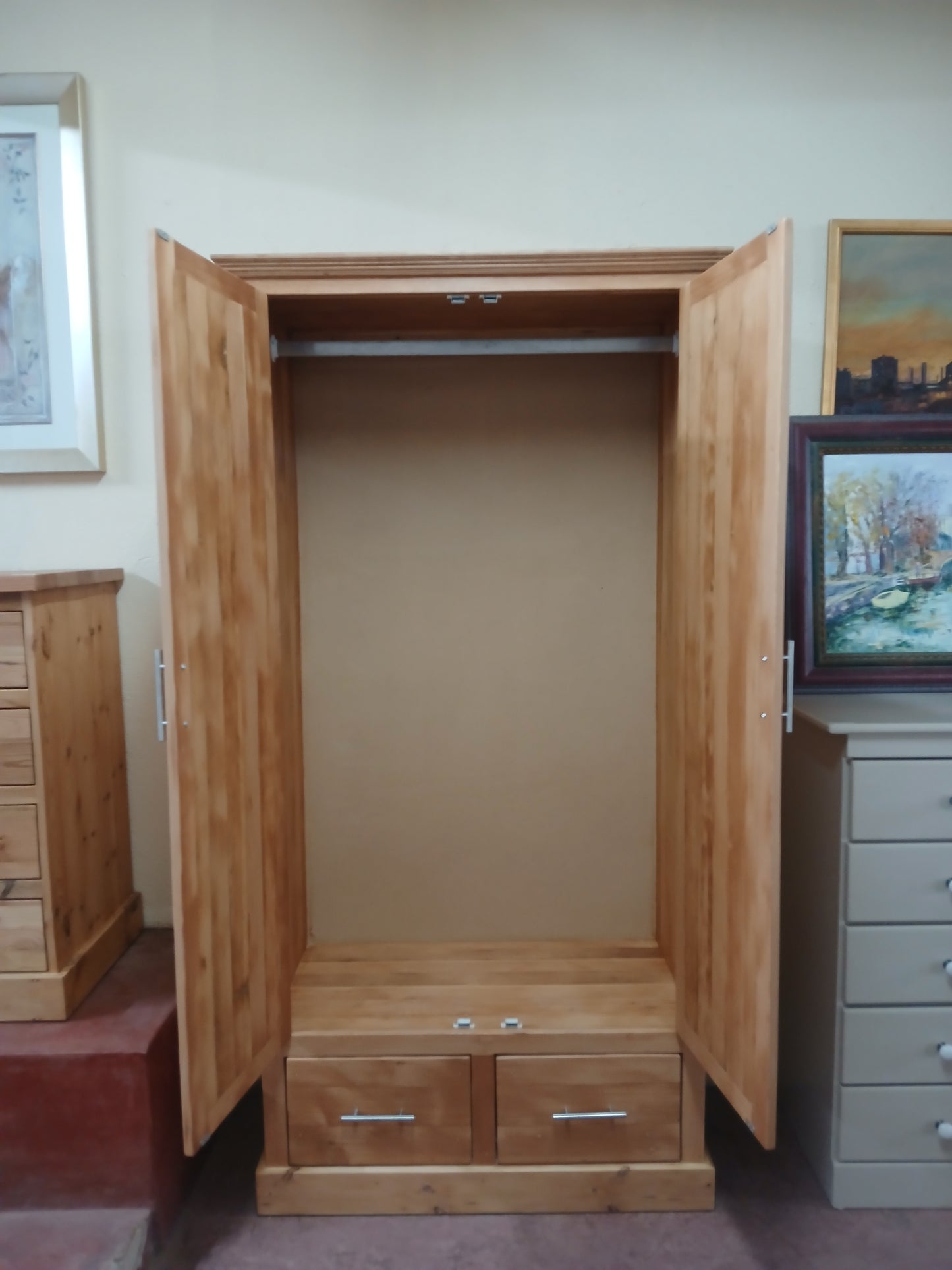 Old Oregon Pine 2 Door/Drawer Wardrobe.