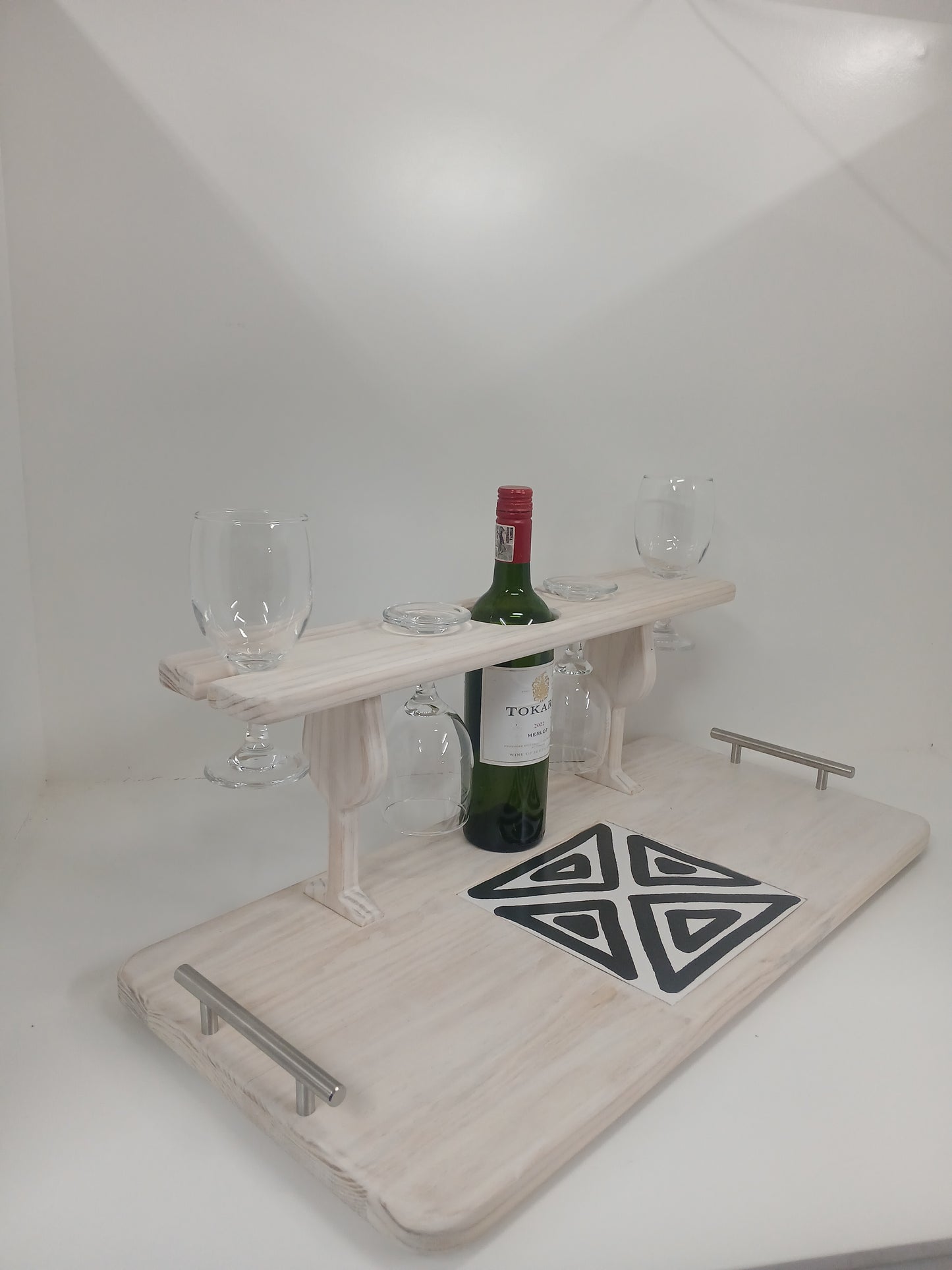 Wine/4 Glass Stand in White washed Pine