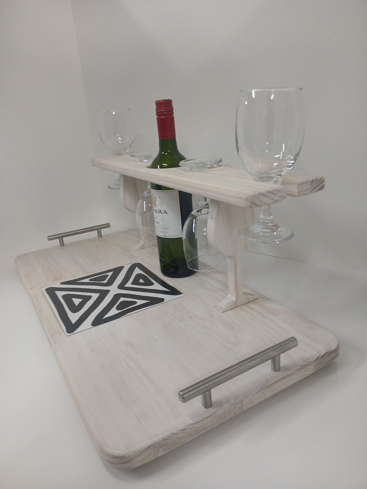 Wine/4 Glass Stand in White washed Pine