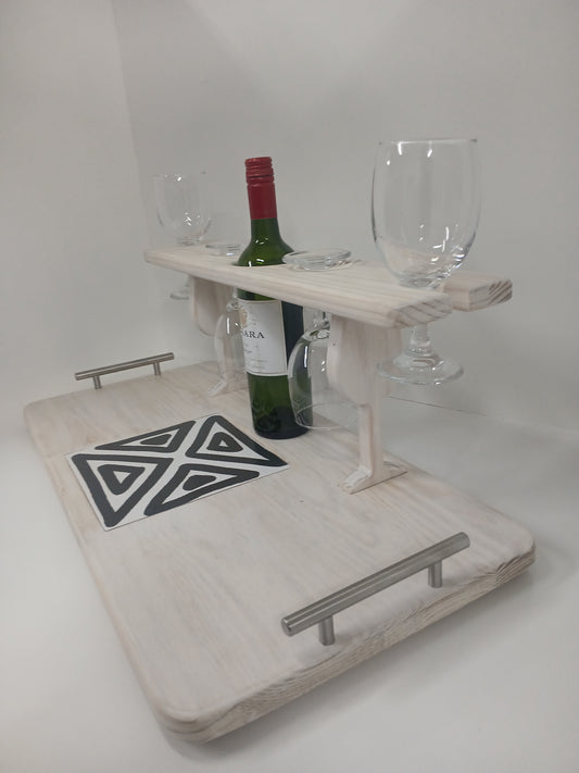 Wine/4 Glass Stand in White washed Pine
