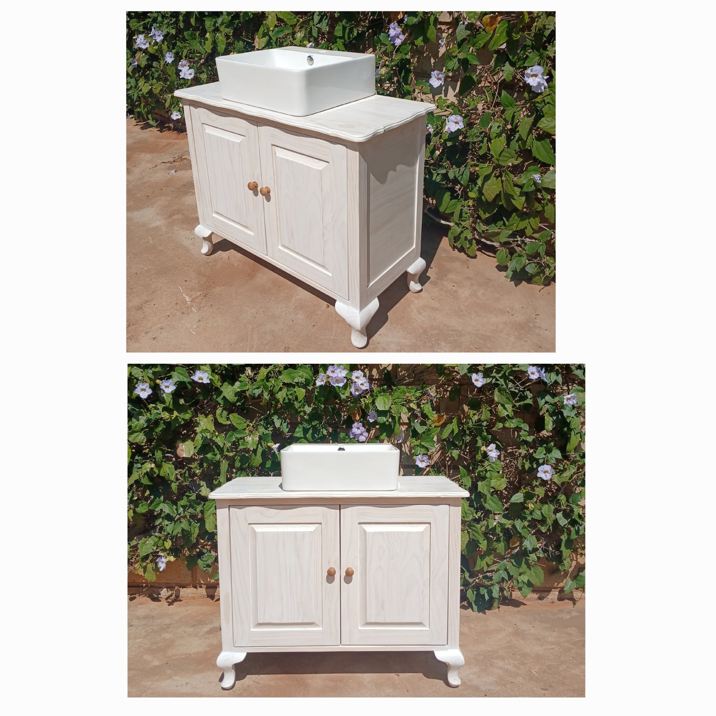 2 Door pine white washed vanity stand