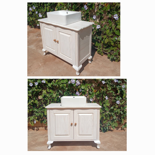 2 Door pine white washed vanity stand