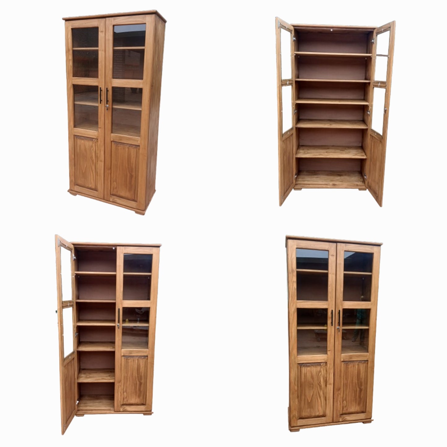 Pine 2 glass door bookcase in rustic finish