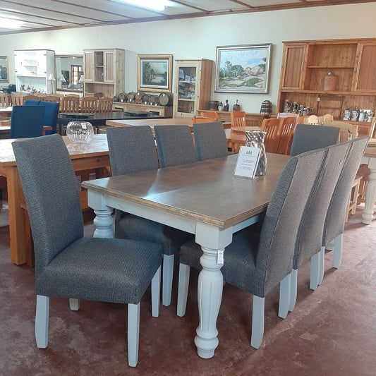 2,1x1m 2 tone dining table & upholstered chairs