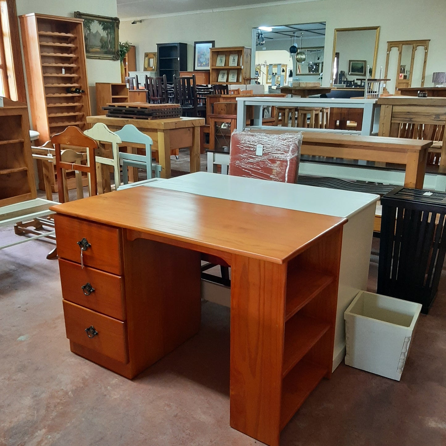 3 Drawer combo desk in pine stained Oregon