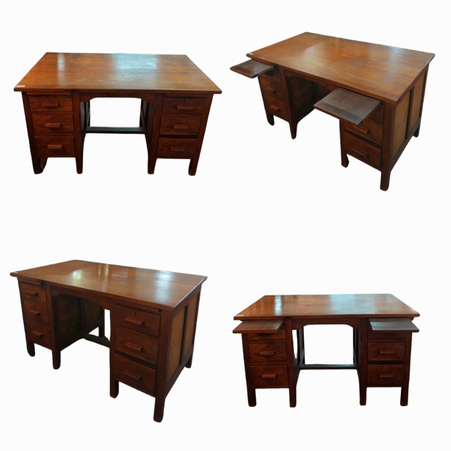6 Drawer Teak desk with tea tray.