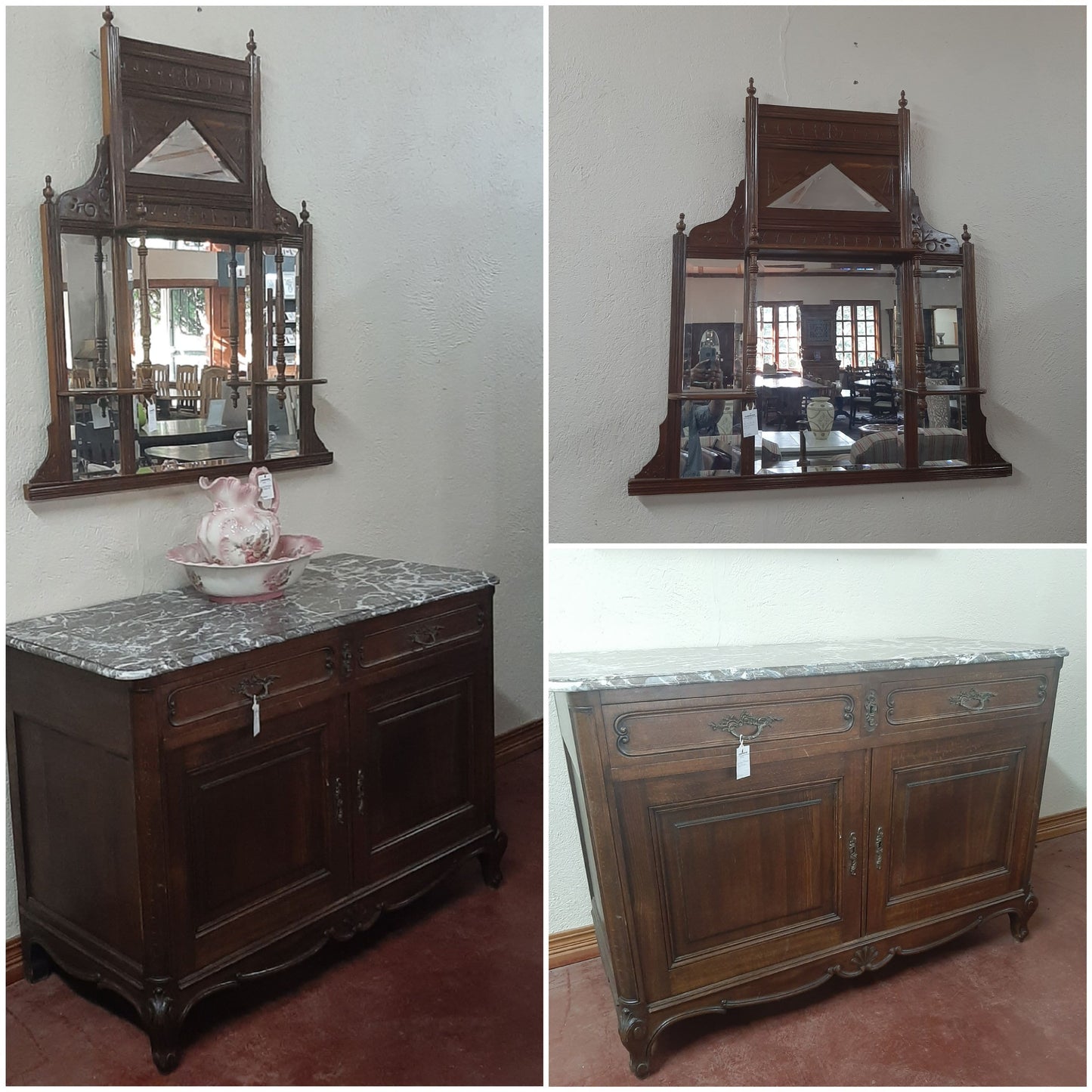 Belgium Oak granite top sideboard & a Mahogany Over mantle mirror