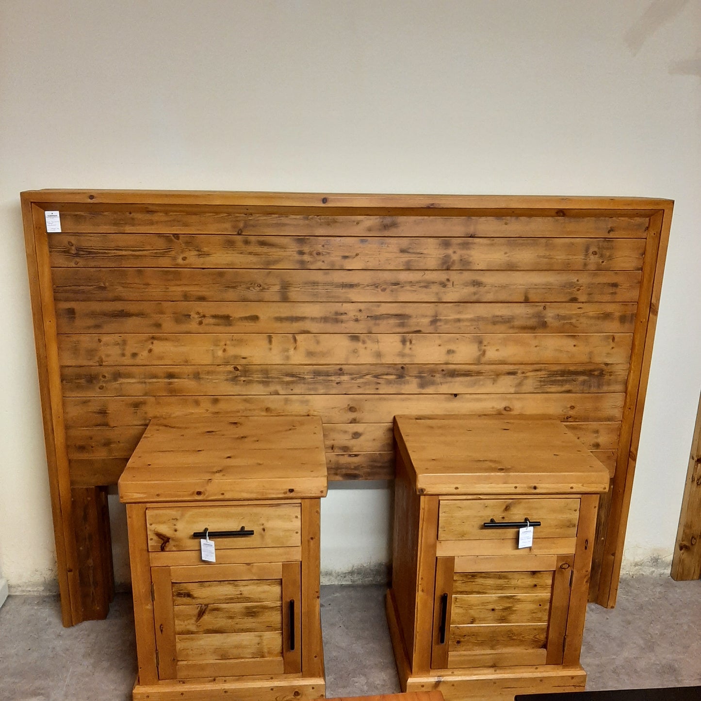 Old Oregon pine headboard & pedestals