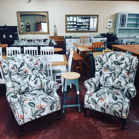 Floral Deco buttoned Wingback chairs