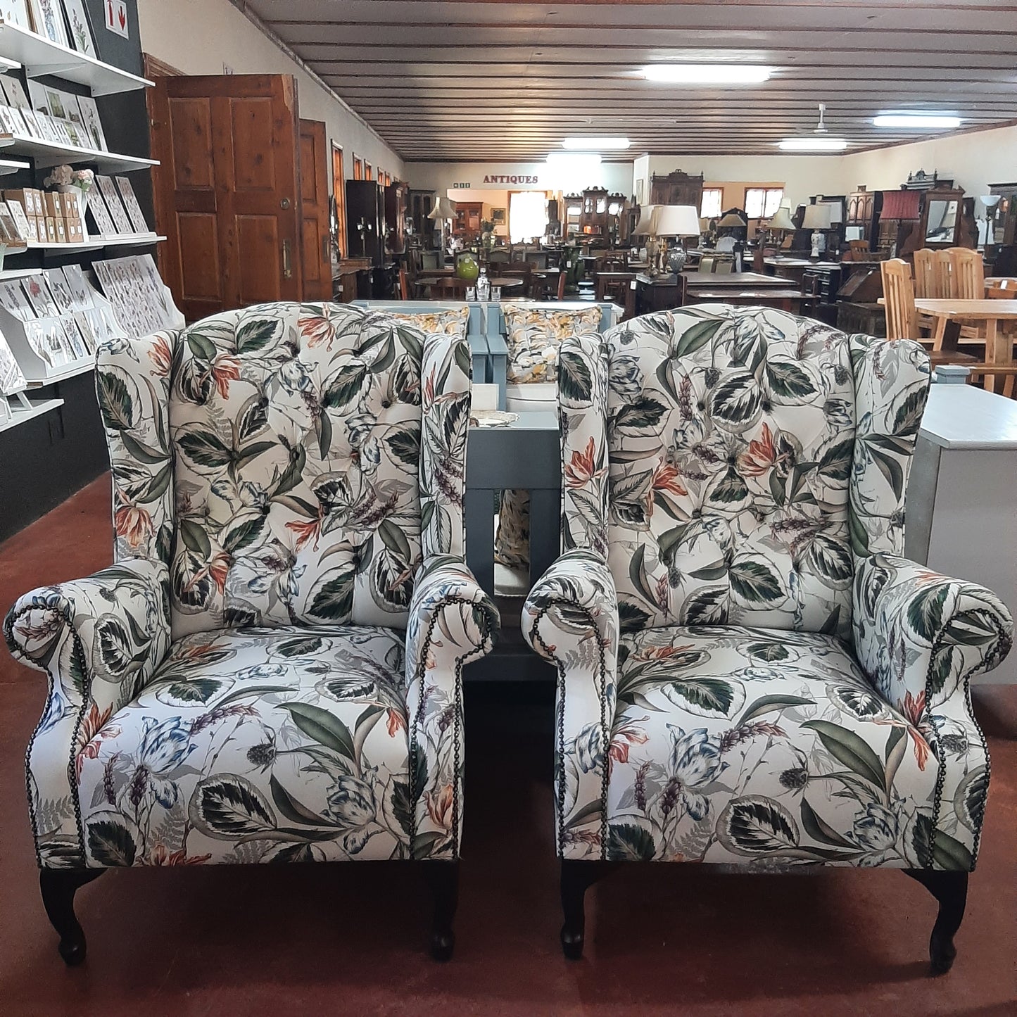 Floral wingback chairs