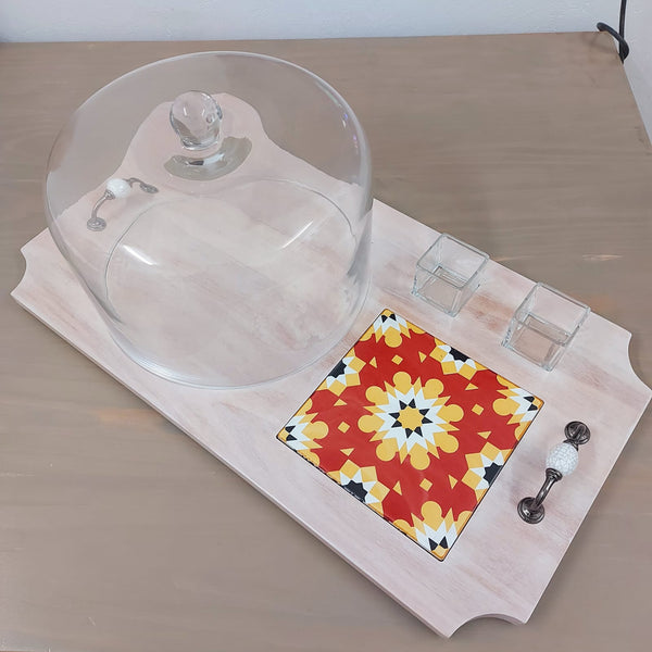 Cake dome stand with 2 square glasses