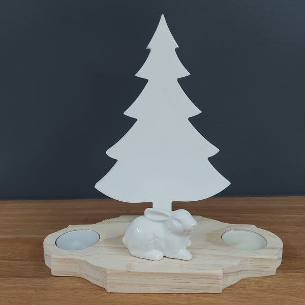 2 candles and a rabbit deco