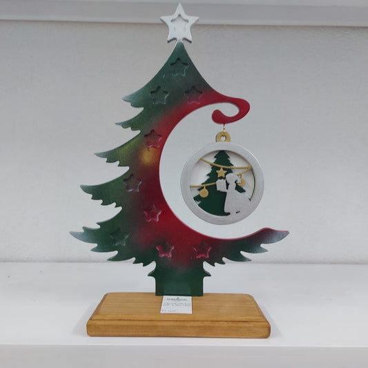 Hand painted Christmas tree with a girl & a gift deco