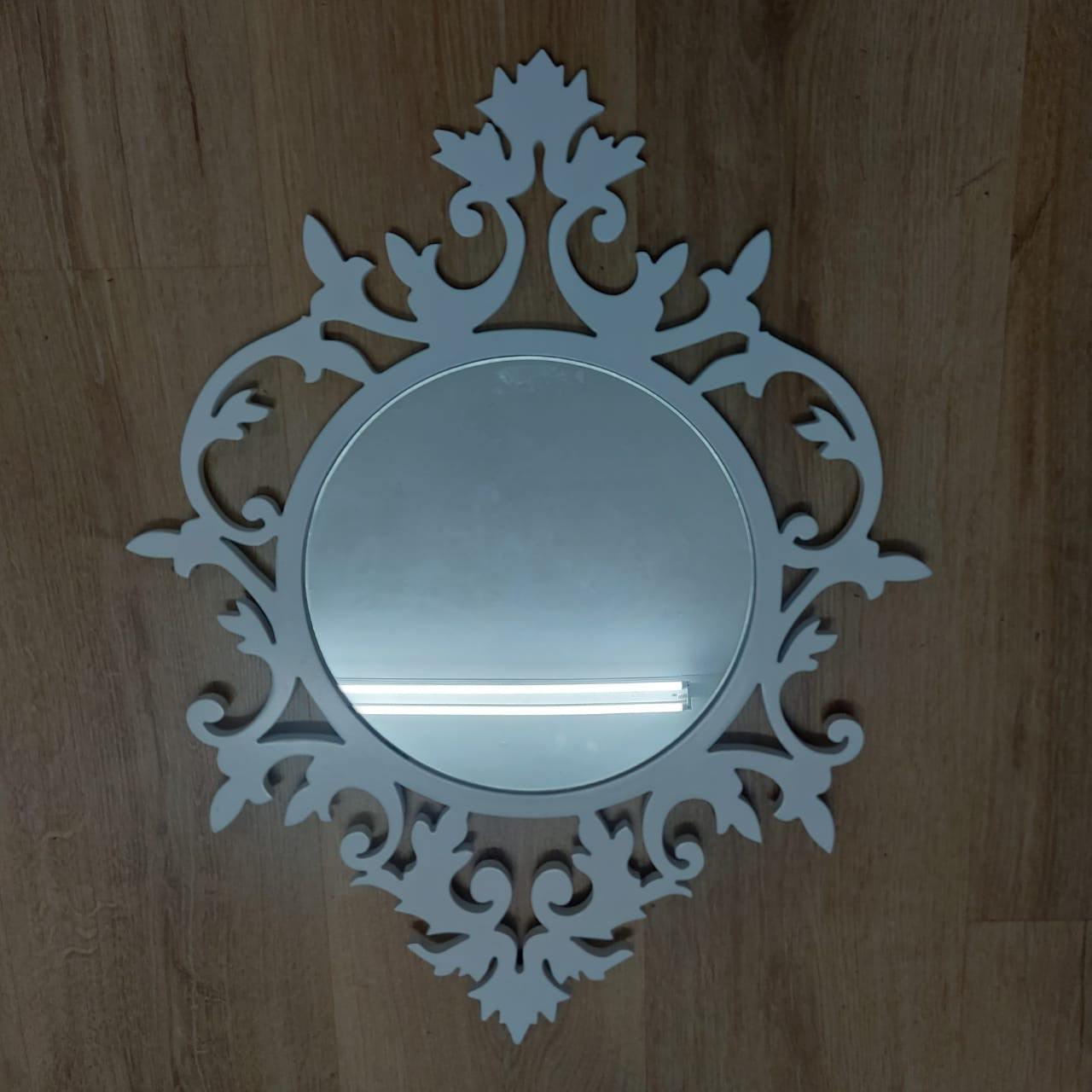 White painted round mirror
