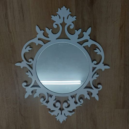White painted round mirror