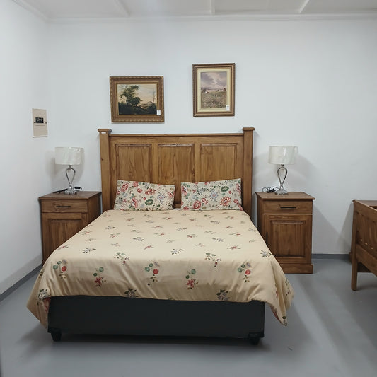 Imbuia Ambassador headboard & pedestals