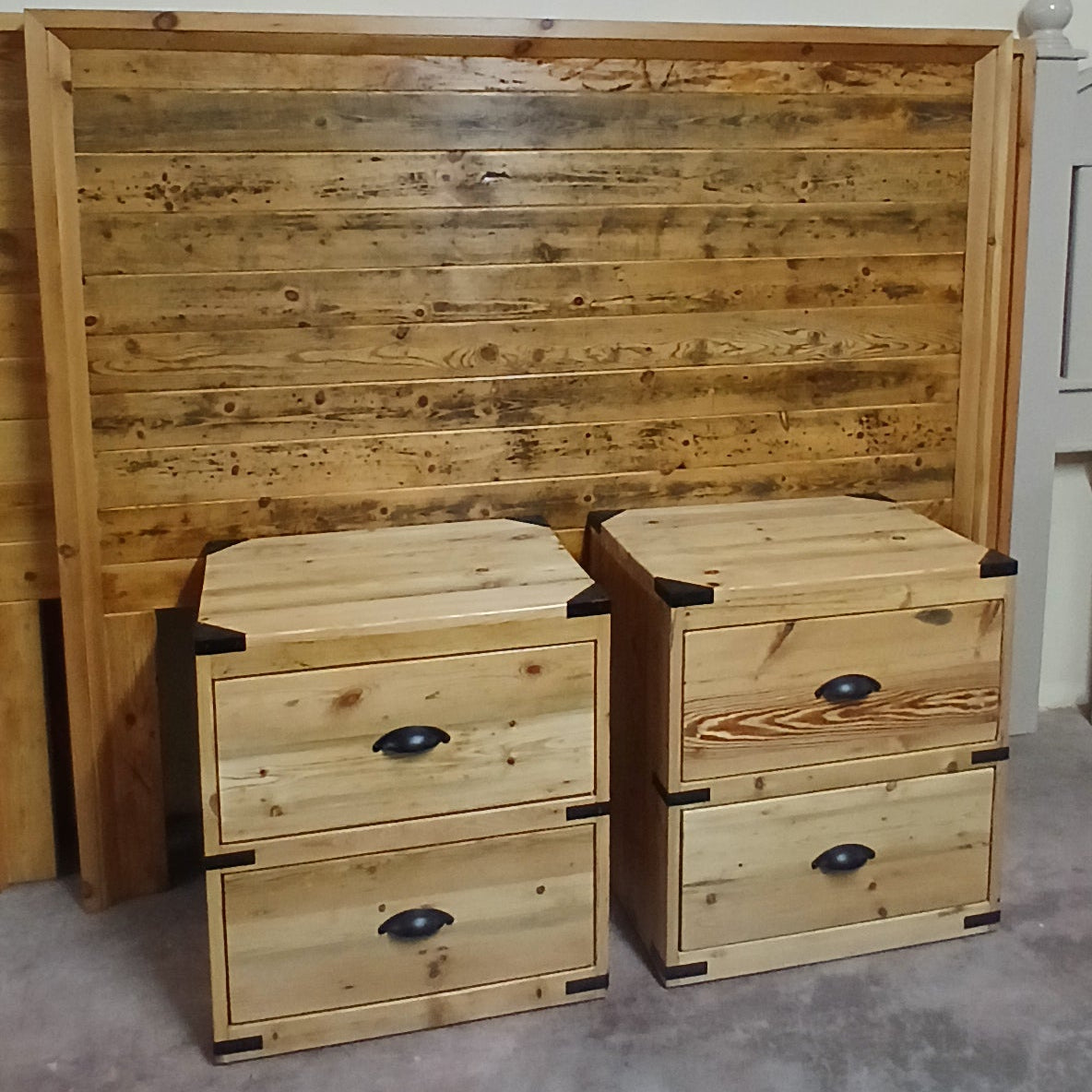 Old Oregon Headboard with 3 drawer military chests