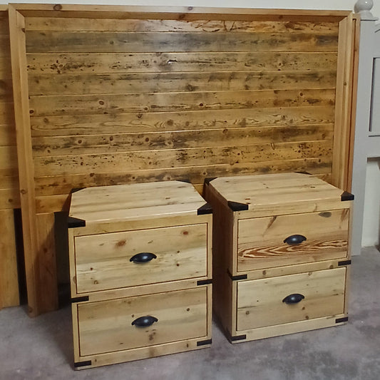Old Oregon Headboard with 3 drawer military chests