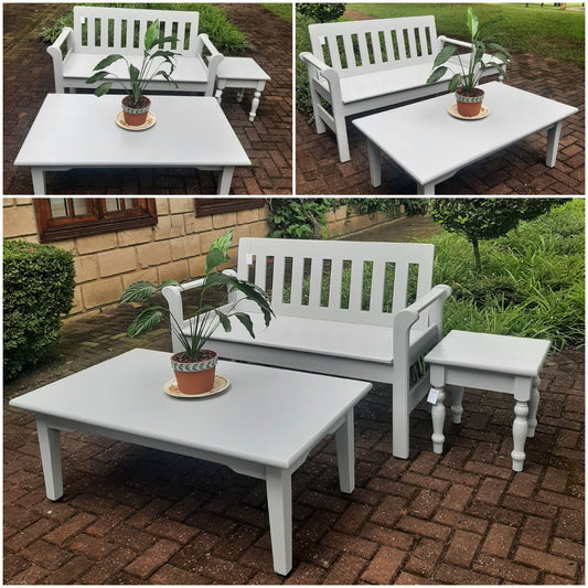 Painted 2 seater bench and coffee tables