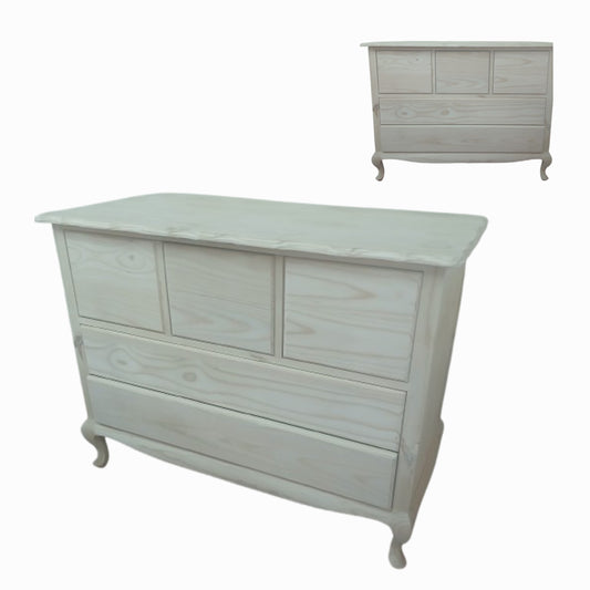 Raw pine Queen Anne chest of 3+2