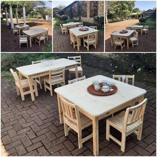 Raw pine kiddies tables & chairs