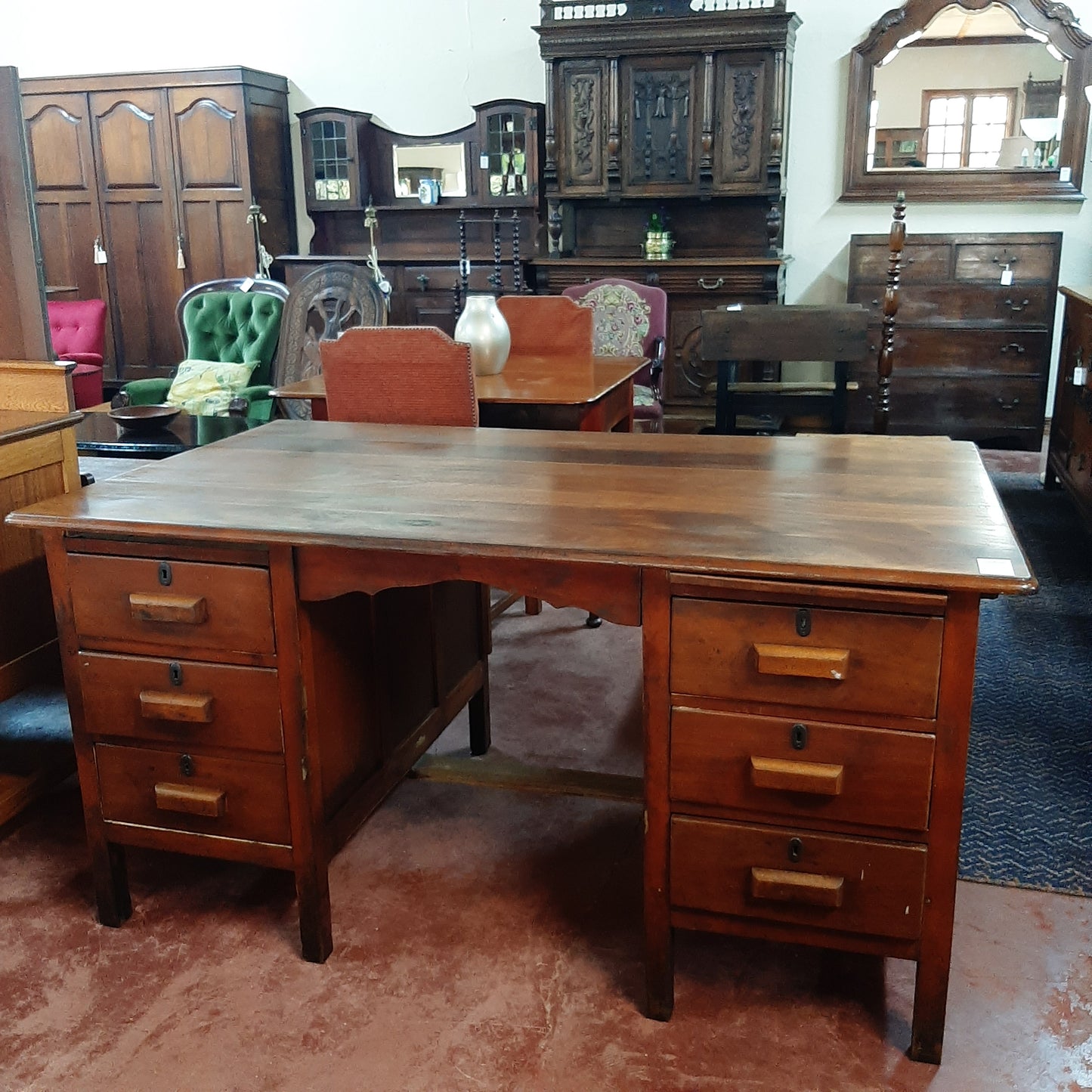Teak 6 Drawer desk