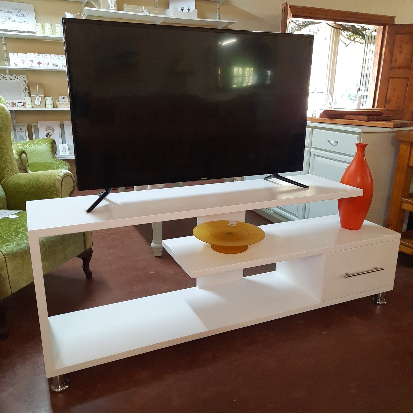 White plasma TV stand