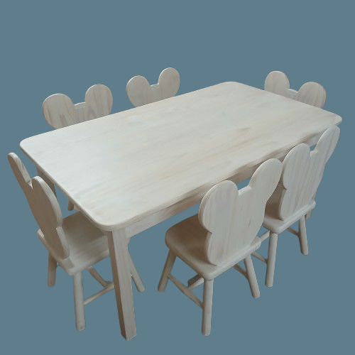 1,2x70 Kiddies table & Mickey Mouse chairs in Whitewashed pine.