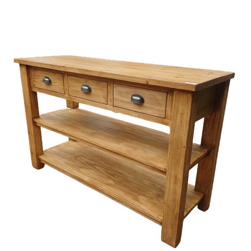3 Drawer 3 tier server in pine rustic finish.