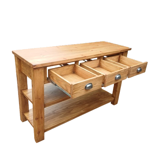 3 Drawer 3 tier server in pine rustic finish.