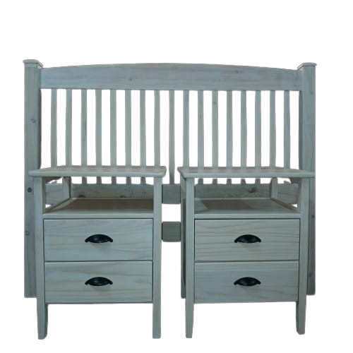 Whitewashed Headboard & Bedside Pedestals